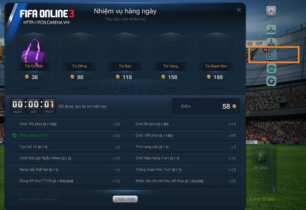 Lợi ích của Nhiệm Vụ Hàng Ngày mới cập nhật trong FIFA Online 3