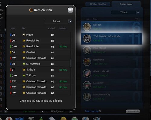 Team Color TOP100 Best và Dream Team điển hình trong FIFA Online 3