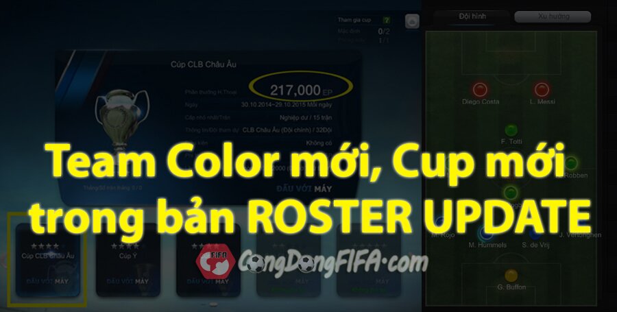 FIFA Online 3 cập nhật Team Color mới, Cup mới trong bản ROSTER UPDATE.