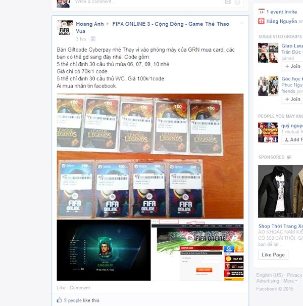 Cảnh báo tình trạng lừa đảo tài khoản FIFA Online 3 trên group, fanpage facebook